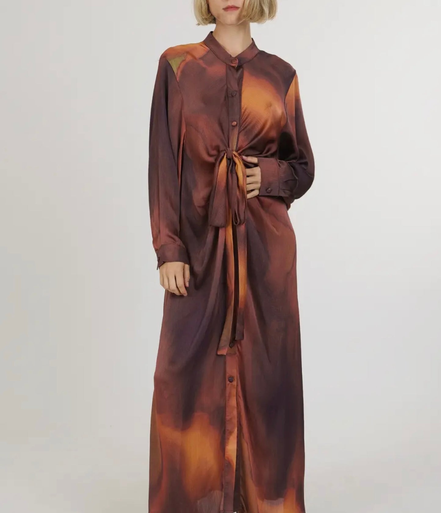 Brown & Orange Tie Dye Print Dress
