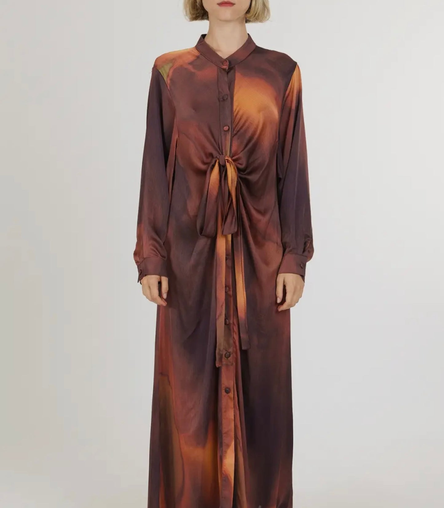 Brown & Orange Tie Dye Print Dress