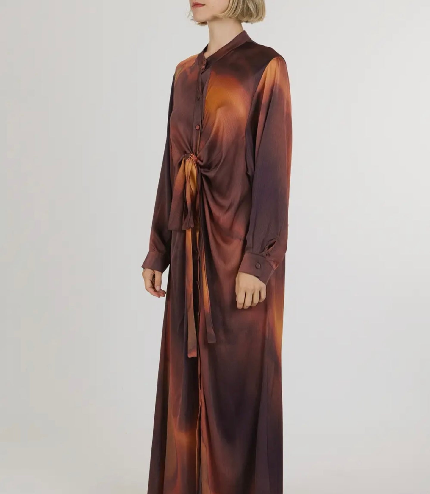Brown & Orange Tie Dye Print Dress