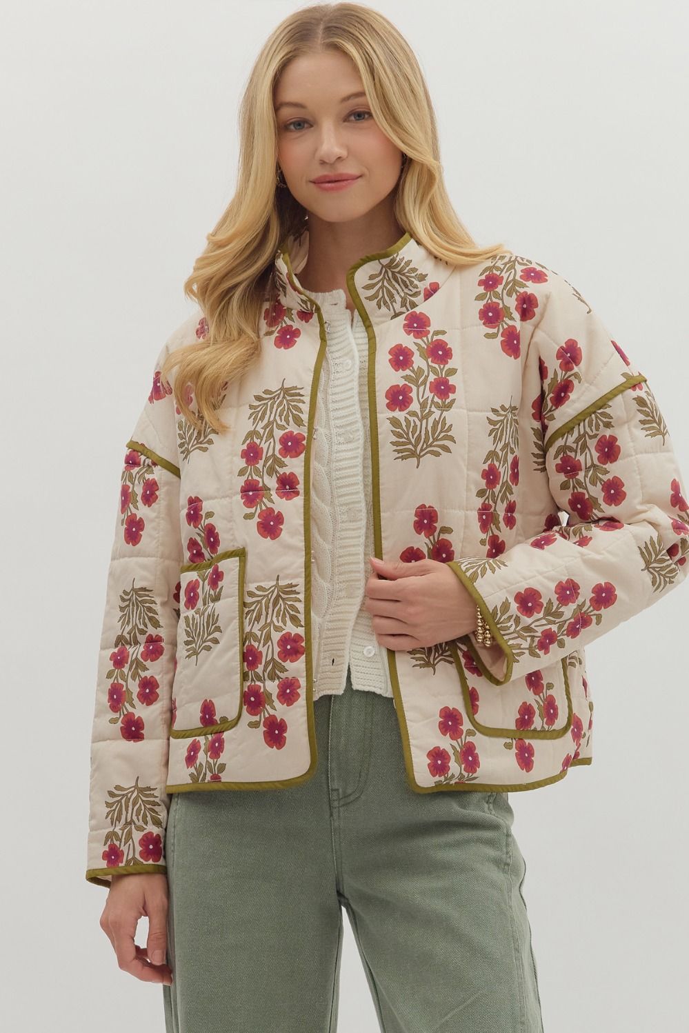 Olive & Red Quilt Jacket