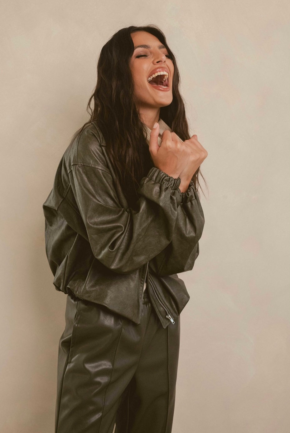 Olive Faux Leather Pants