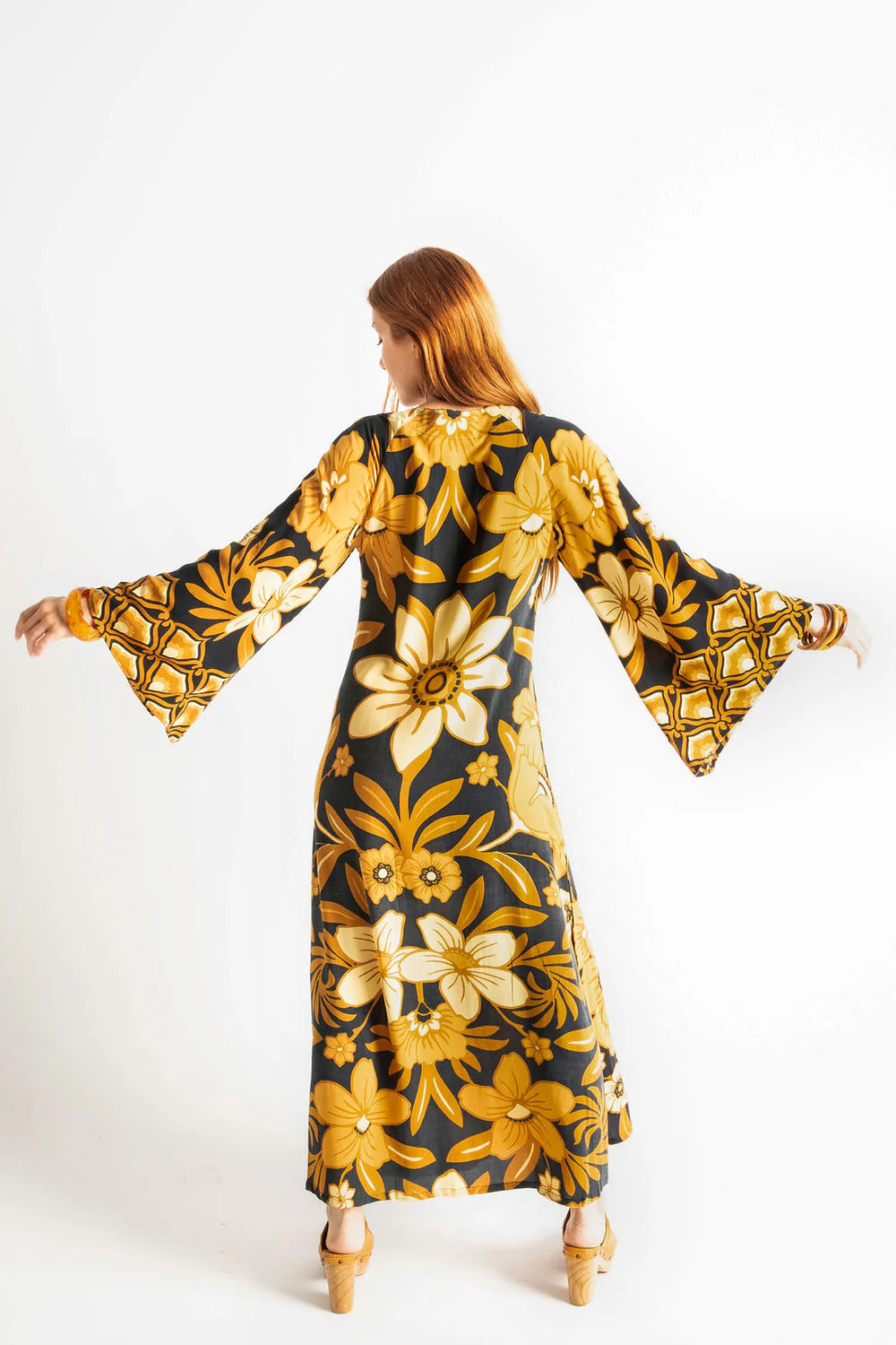 Autumnal Black Floral Print Tunic Dress