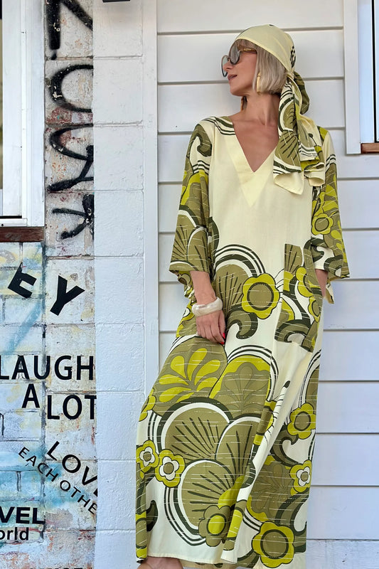 Retro Green Print Tunic Dress