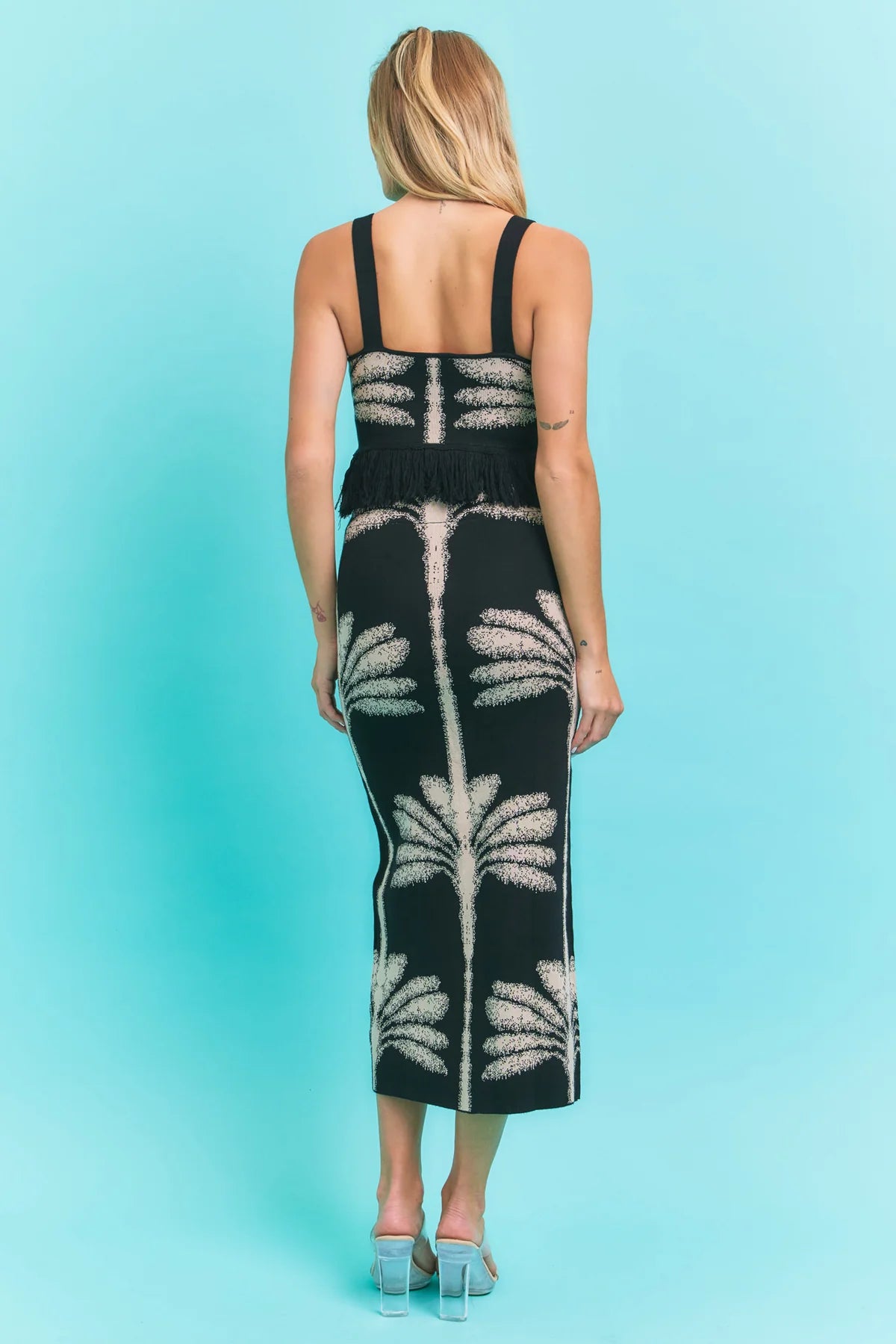 Black Palm 2 Piece Knit Skirt Set