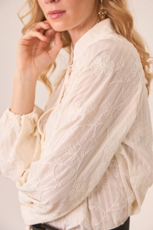 Cream Embroidered Kimono Blouse