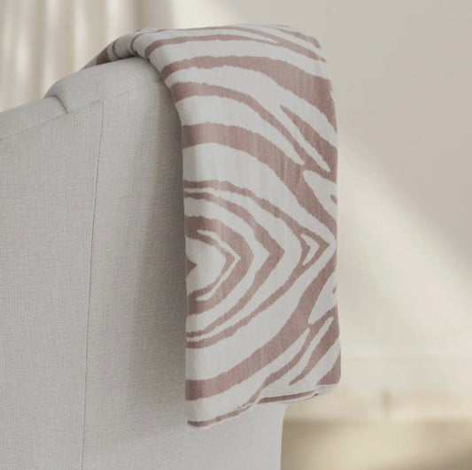 Zebra Cotton Knit Throw - Oyster