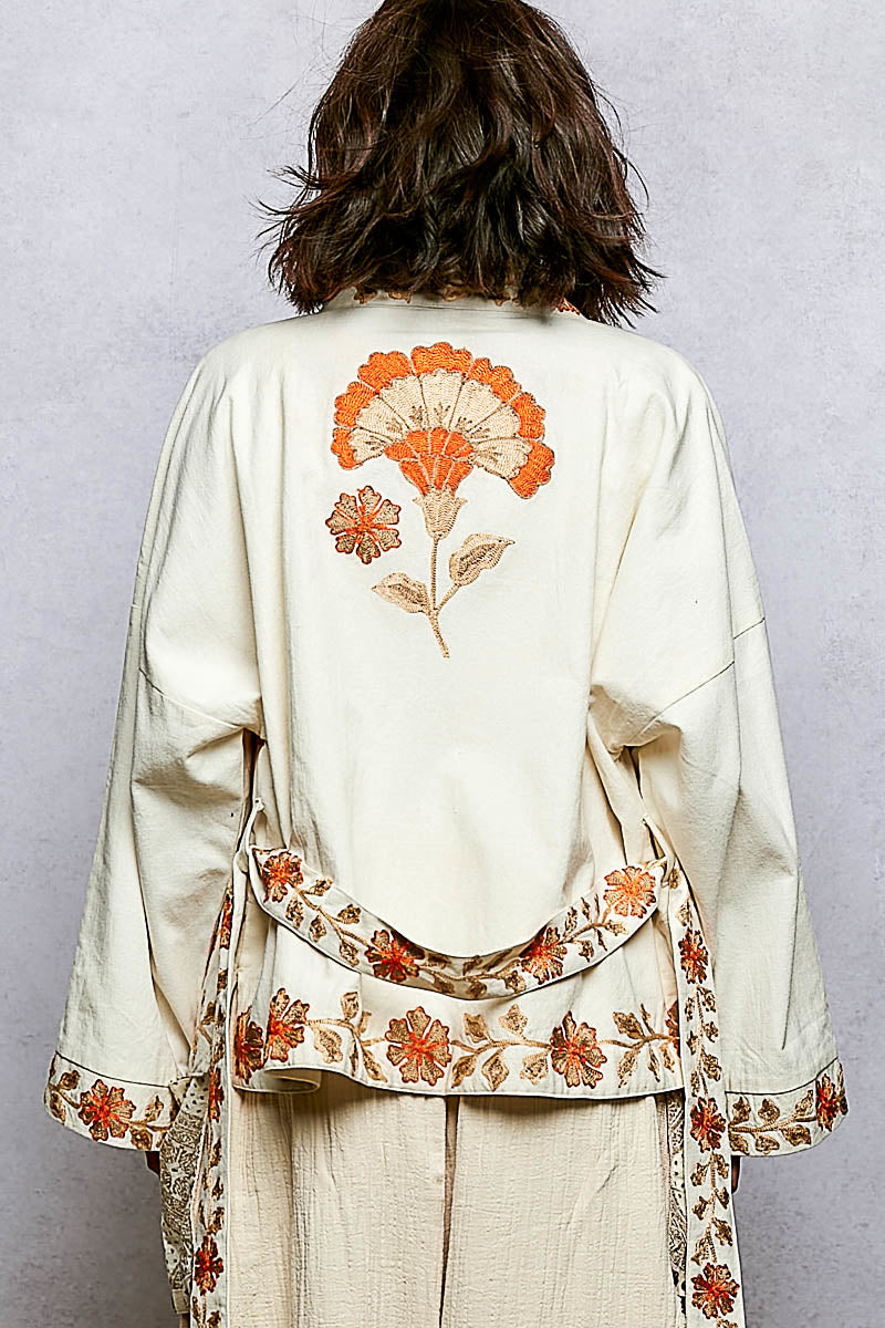 Orange Embroidered Kimono Jacket