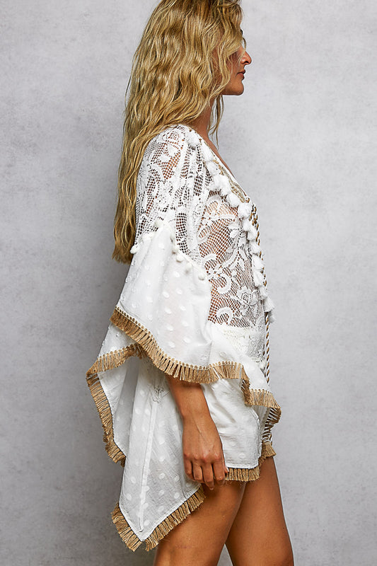 White & Beige Lace Top