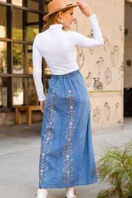 Embroidered Denim Skirt
