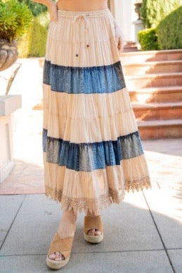 Natural & Denim Maxi Skirt