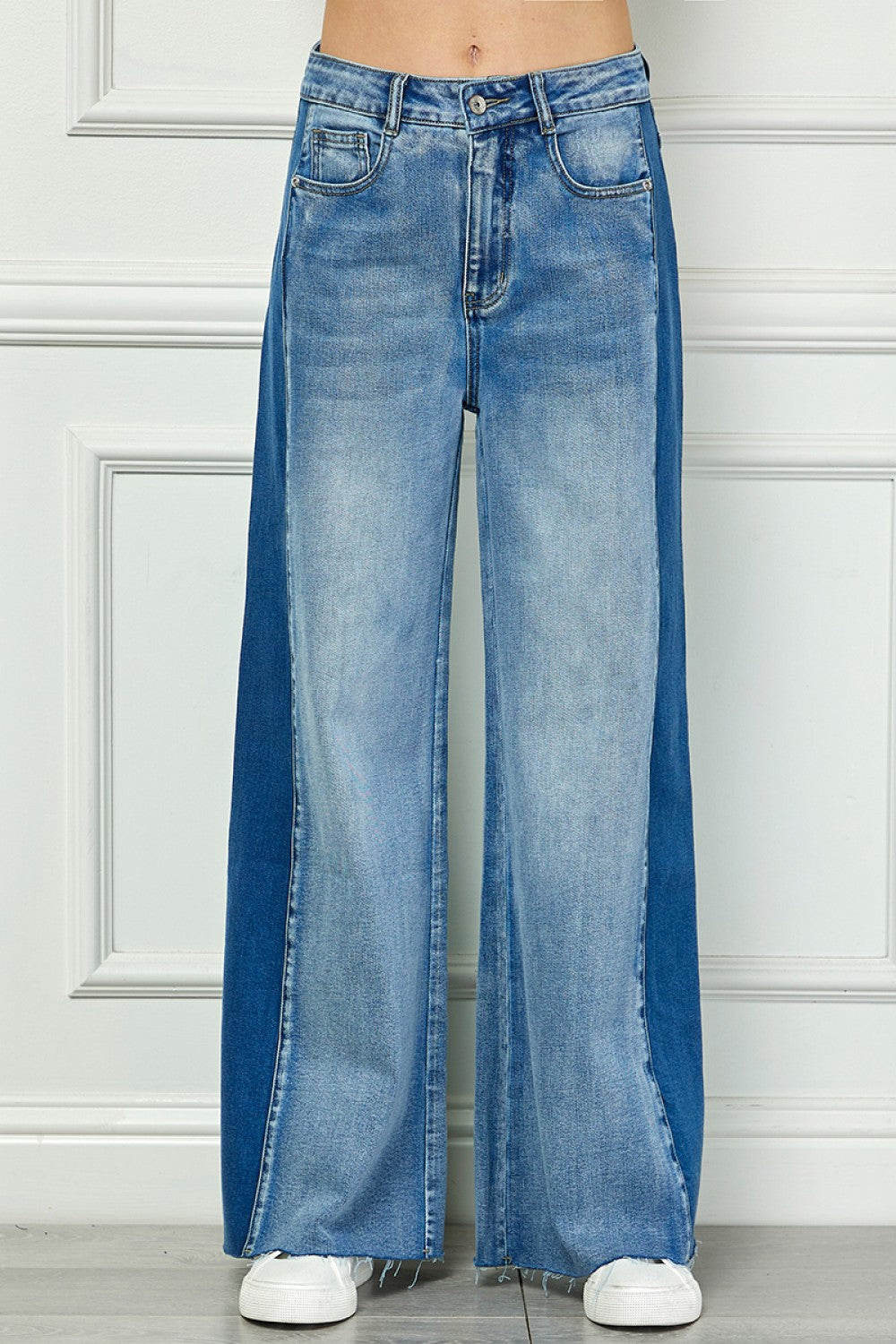Two-Tone Wide Leg Jeans