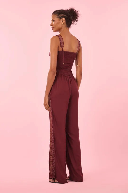 Burgundy Embroidered Linen Top