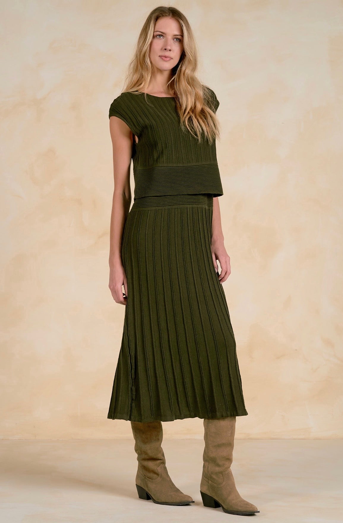 Olive Knit 2 Piece Dress