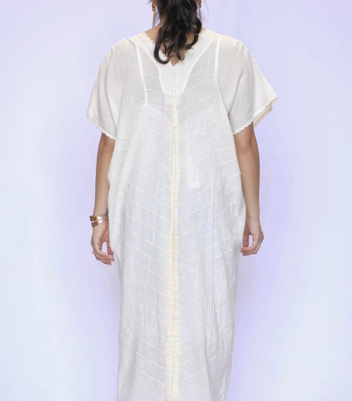 Ivory Cut Out Cotton Kaftan Dress