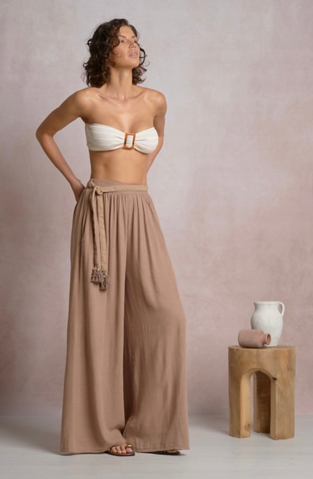 Taupe Pants with Braided Belt