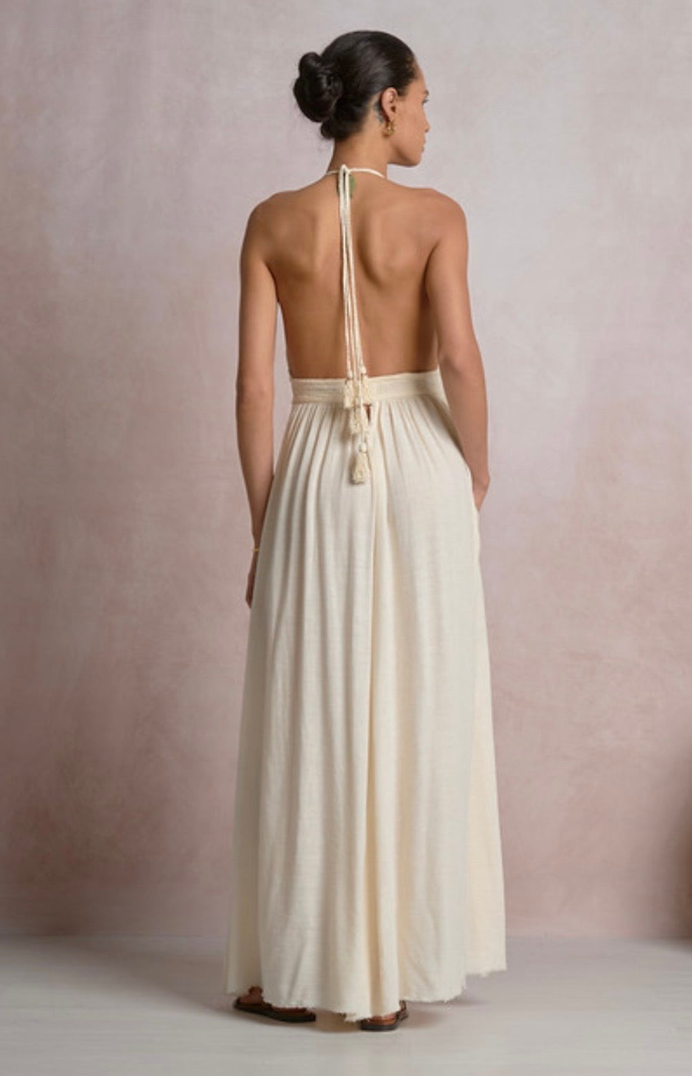 Off White Gauze Halter Maxi Dress