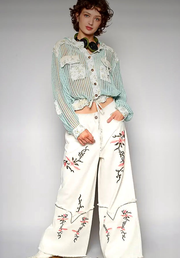 Embroidered White Jeans