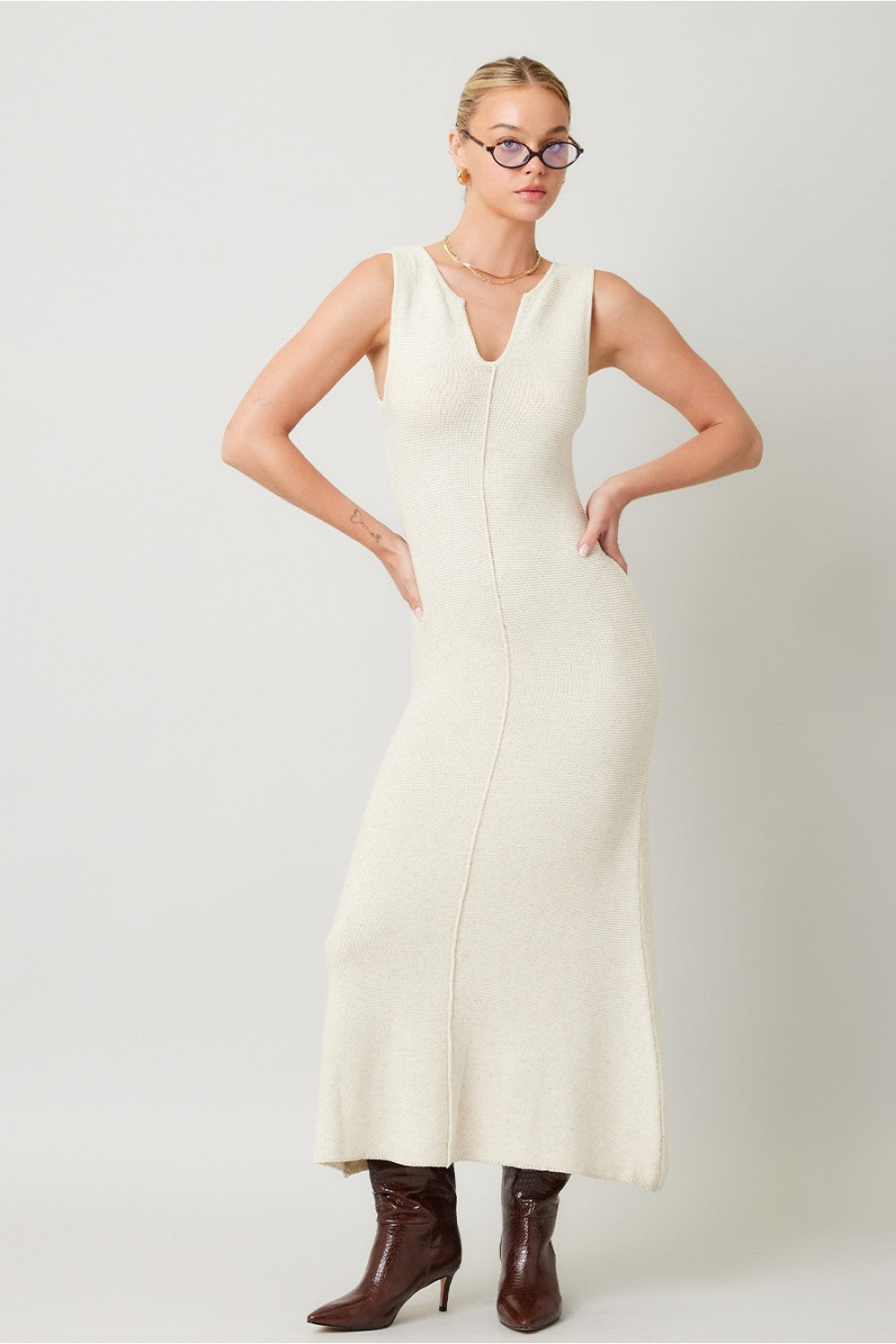 Cream Sleeveless Knit Dress