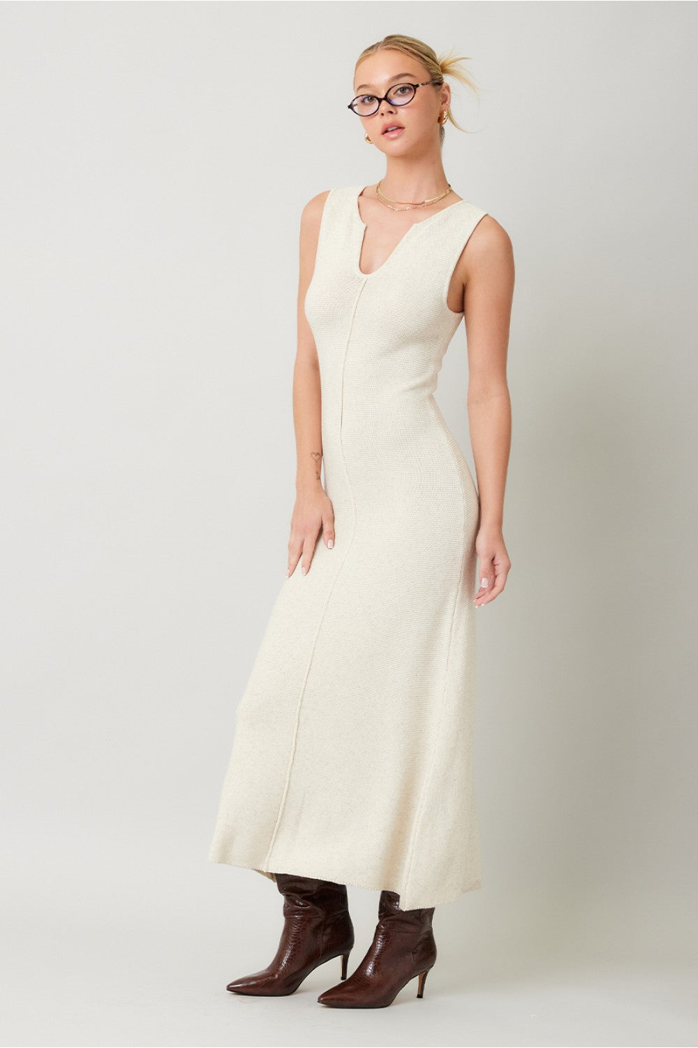 Cream Sleeveless Knit Dress