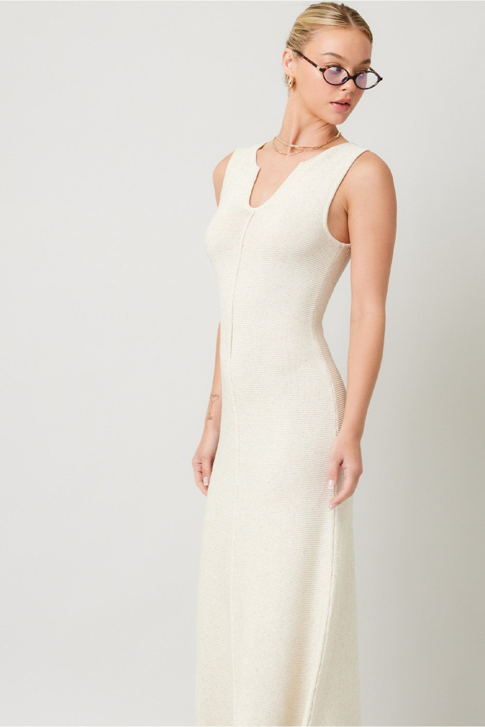 Cream Sleeveless Knit Dress