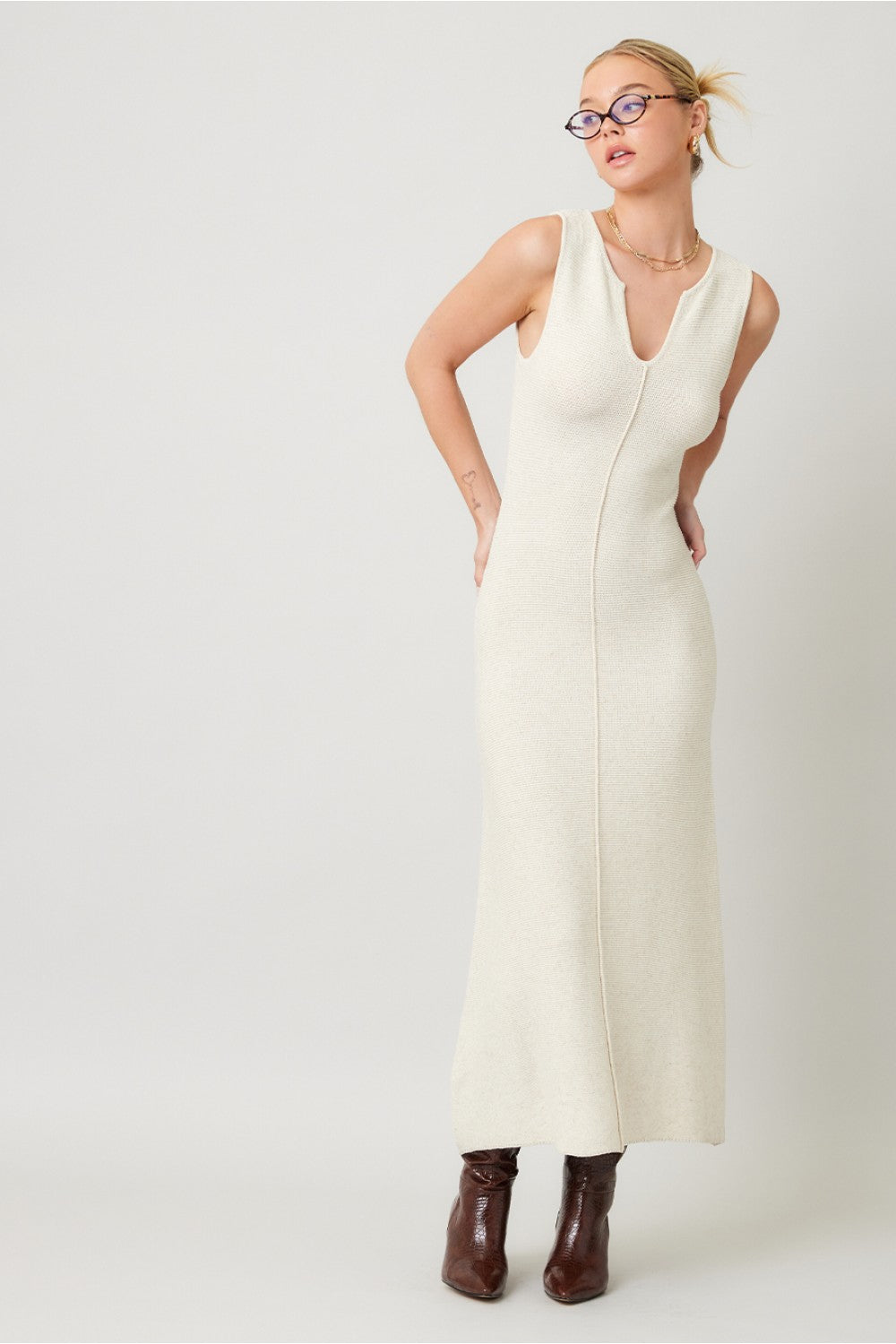 Cream Sleeveless Knit Dress