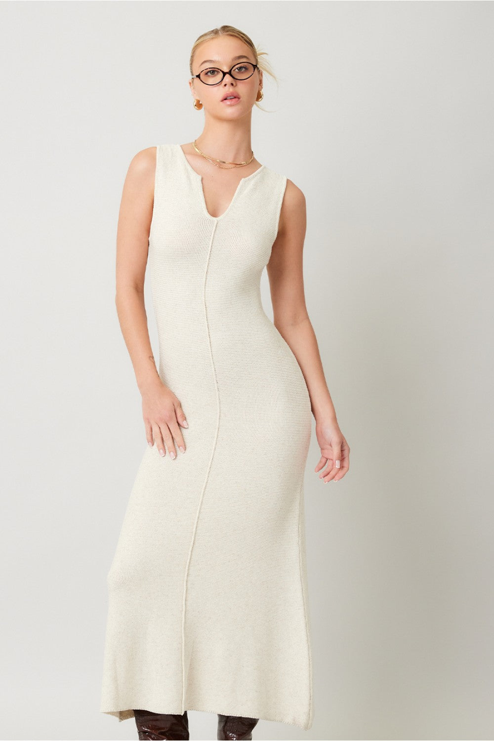 Cream Sleeveless Knit Dress