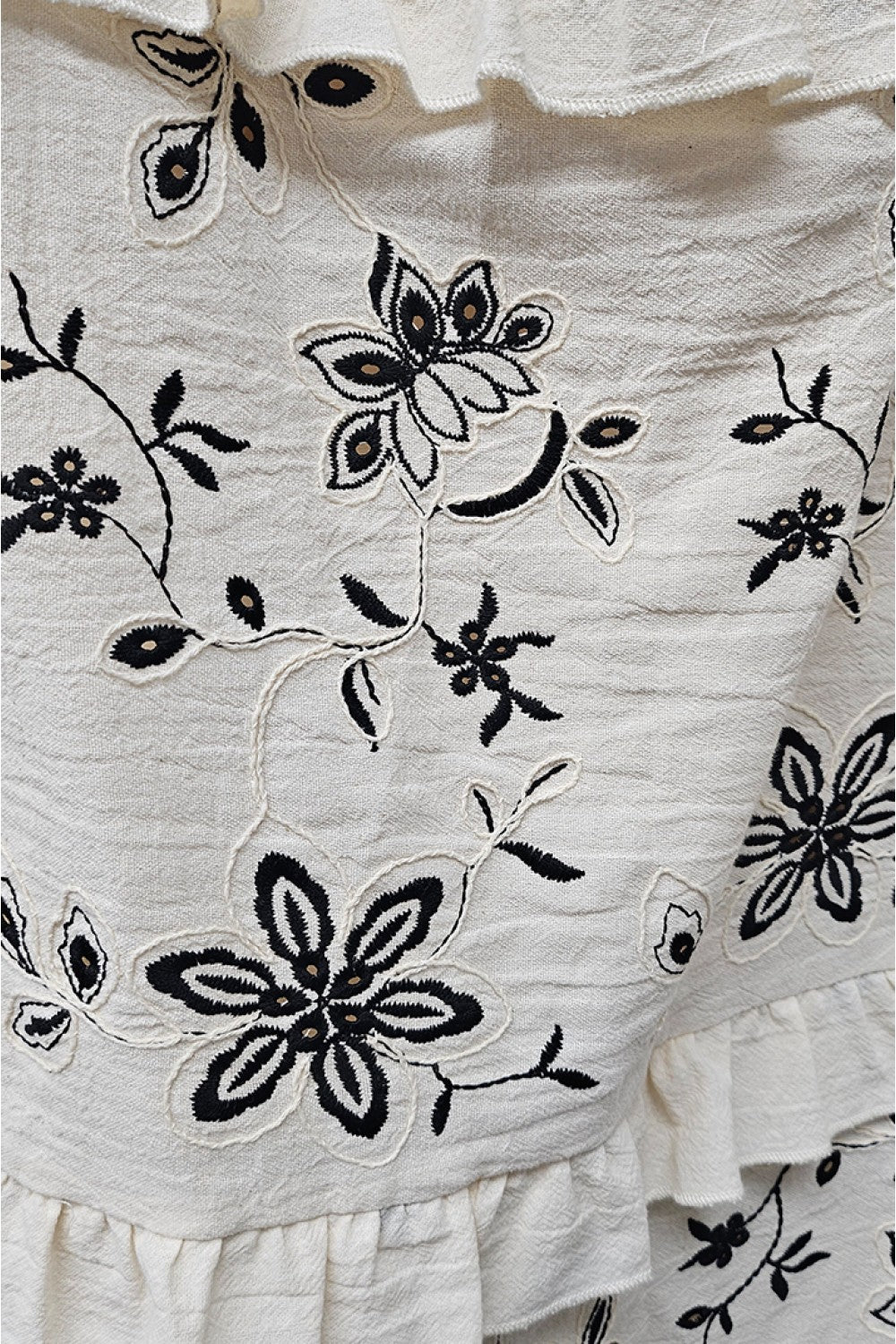 Off White with Black Embroidery Skirt Set