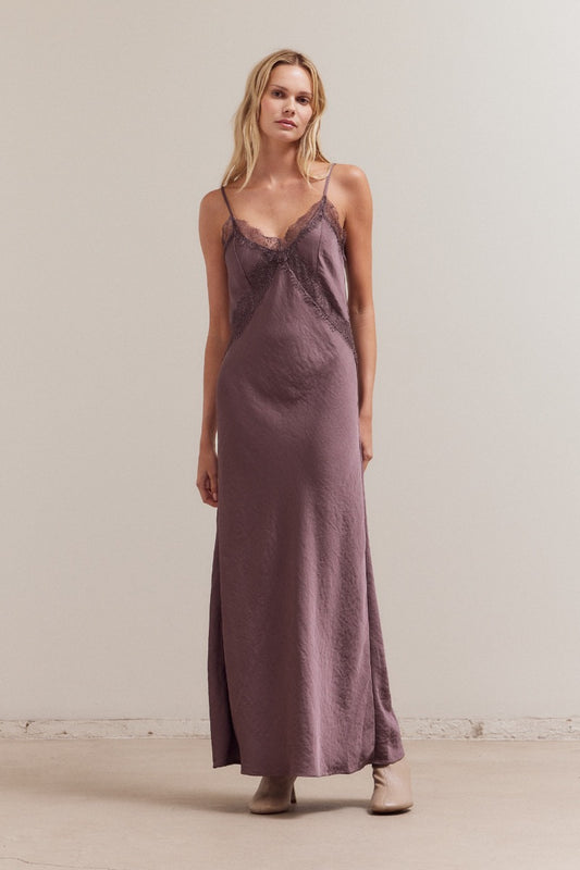 Lilac Silky & Lace Slip Dress