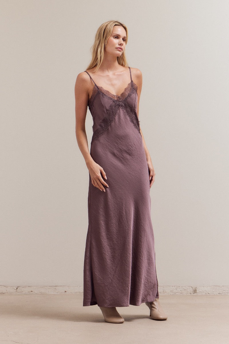 Lilac Silky & Lace Slip Dress