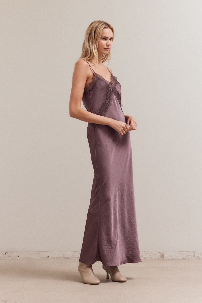 Lilac Silky & Lace Slip Dress