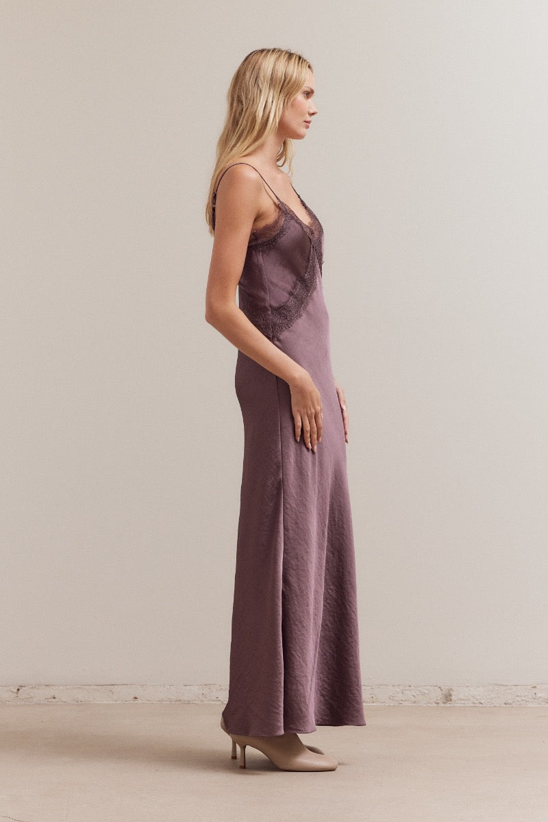 Lilac Silky & Lace Slip Dress