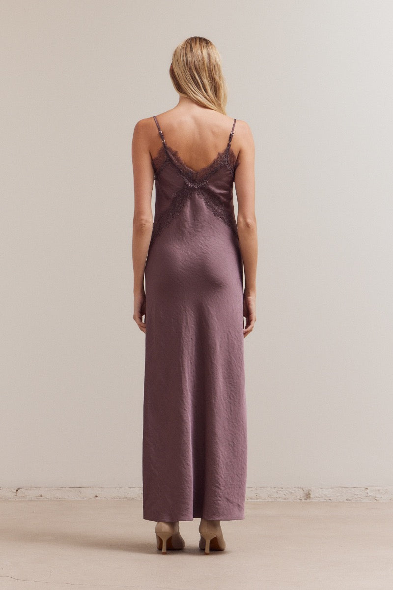 Lilac Silky & Lace Slip Dress