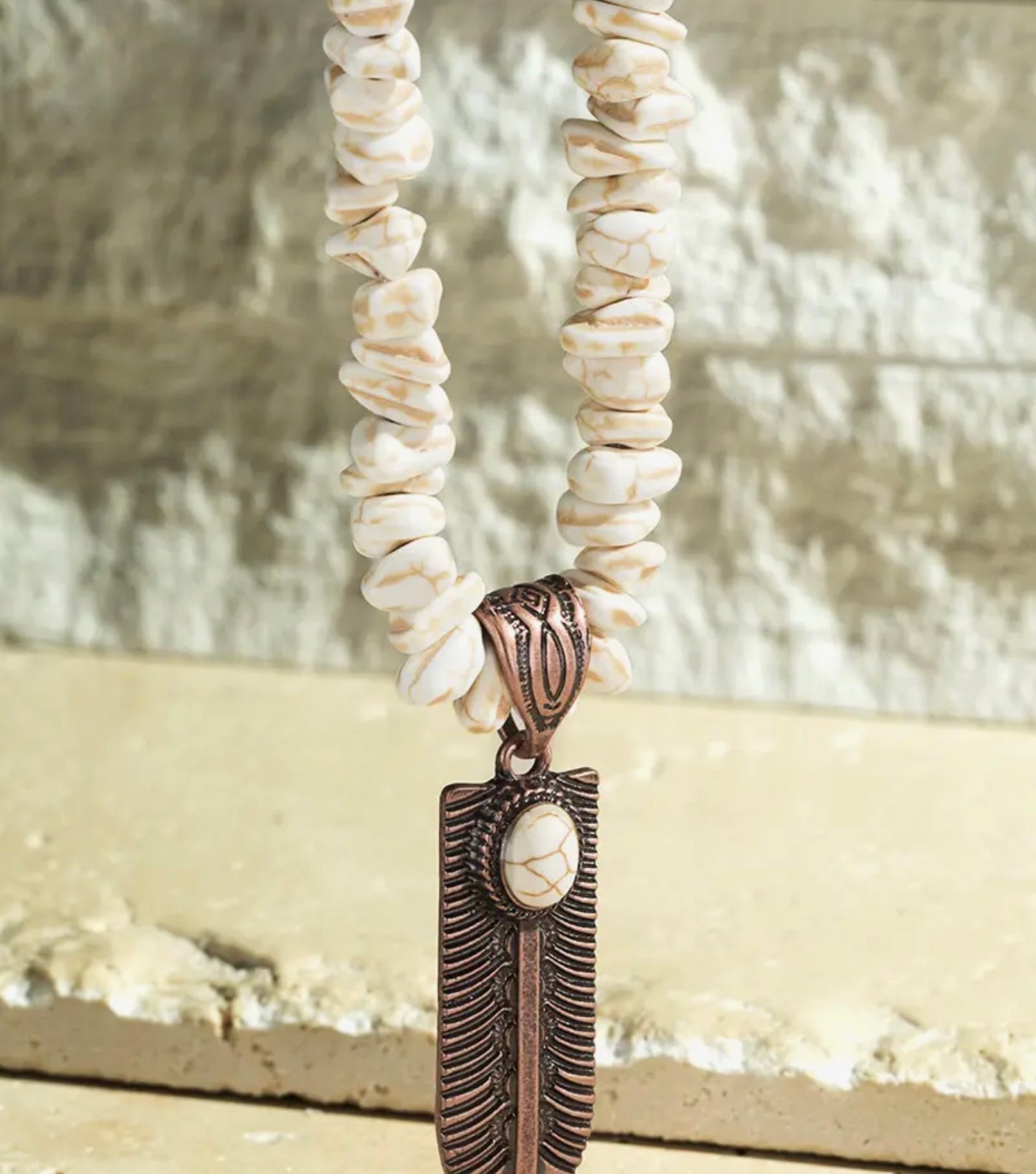 Stone Feather Pendant Necklace