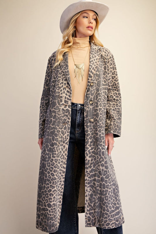 Leopard Print Denim Coat