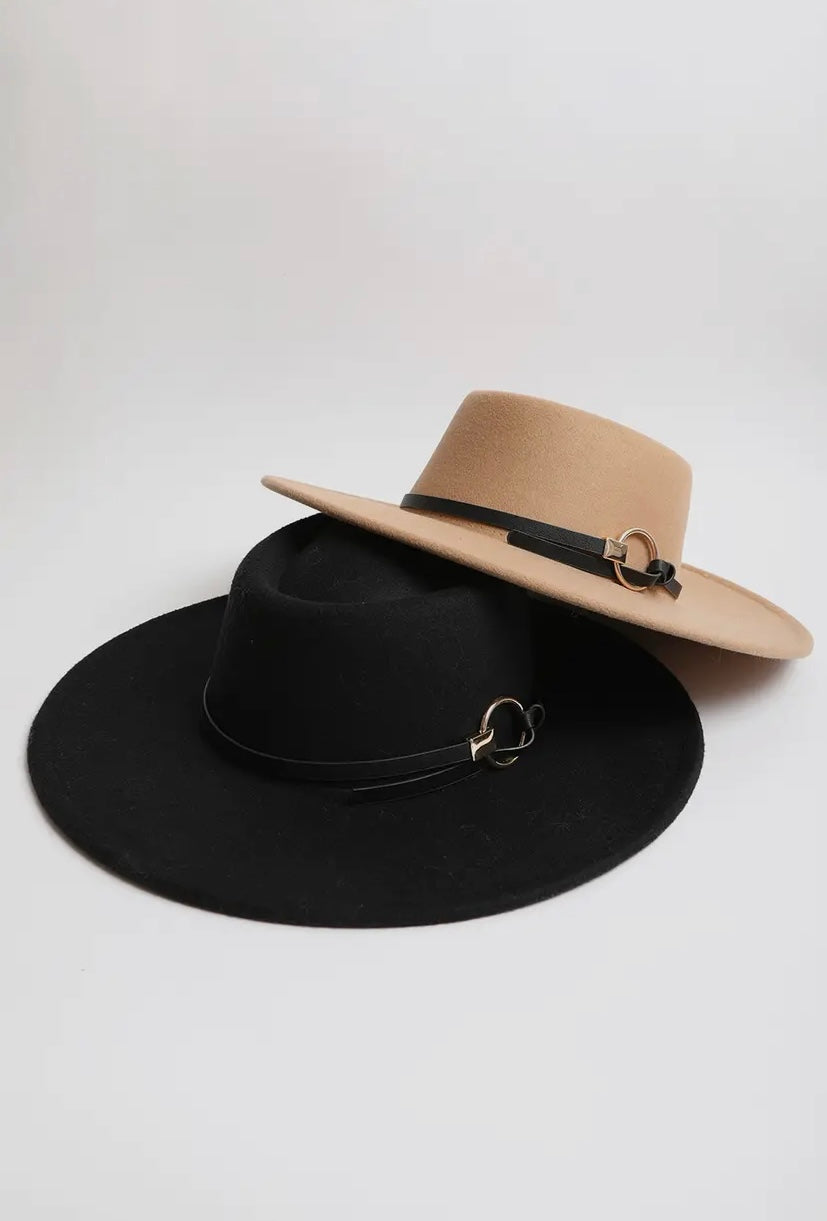 Classic Tan Bolero Hat with Gold Ring Buckle