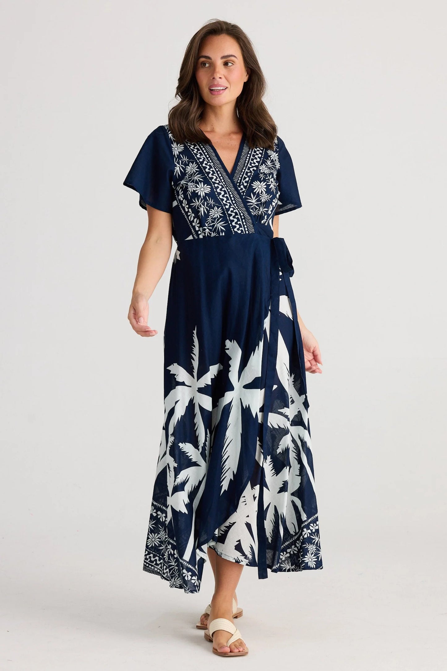 Navy Palm Wrap Dress