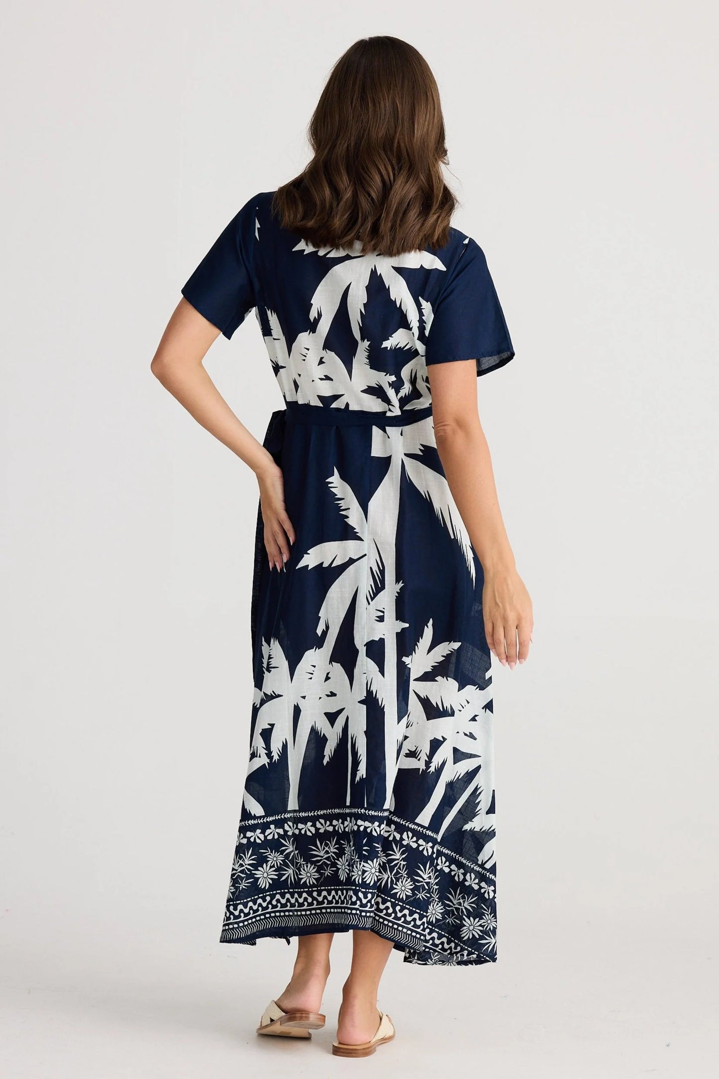 Navy Palm Wrap Dress