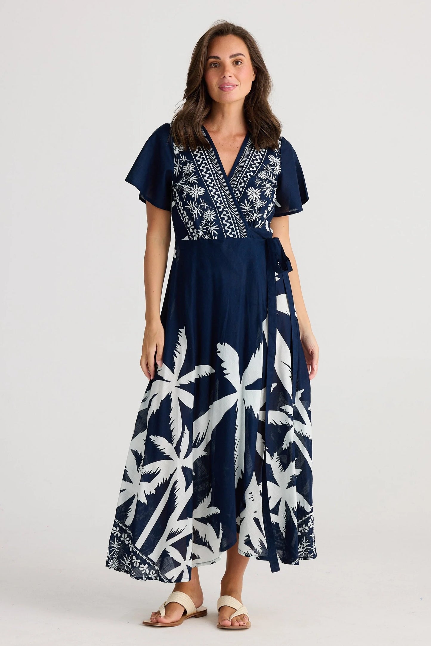 Navy Palm Wrap Dress