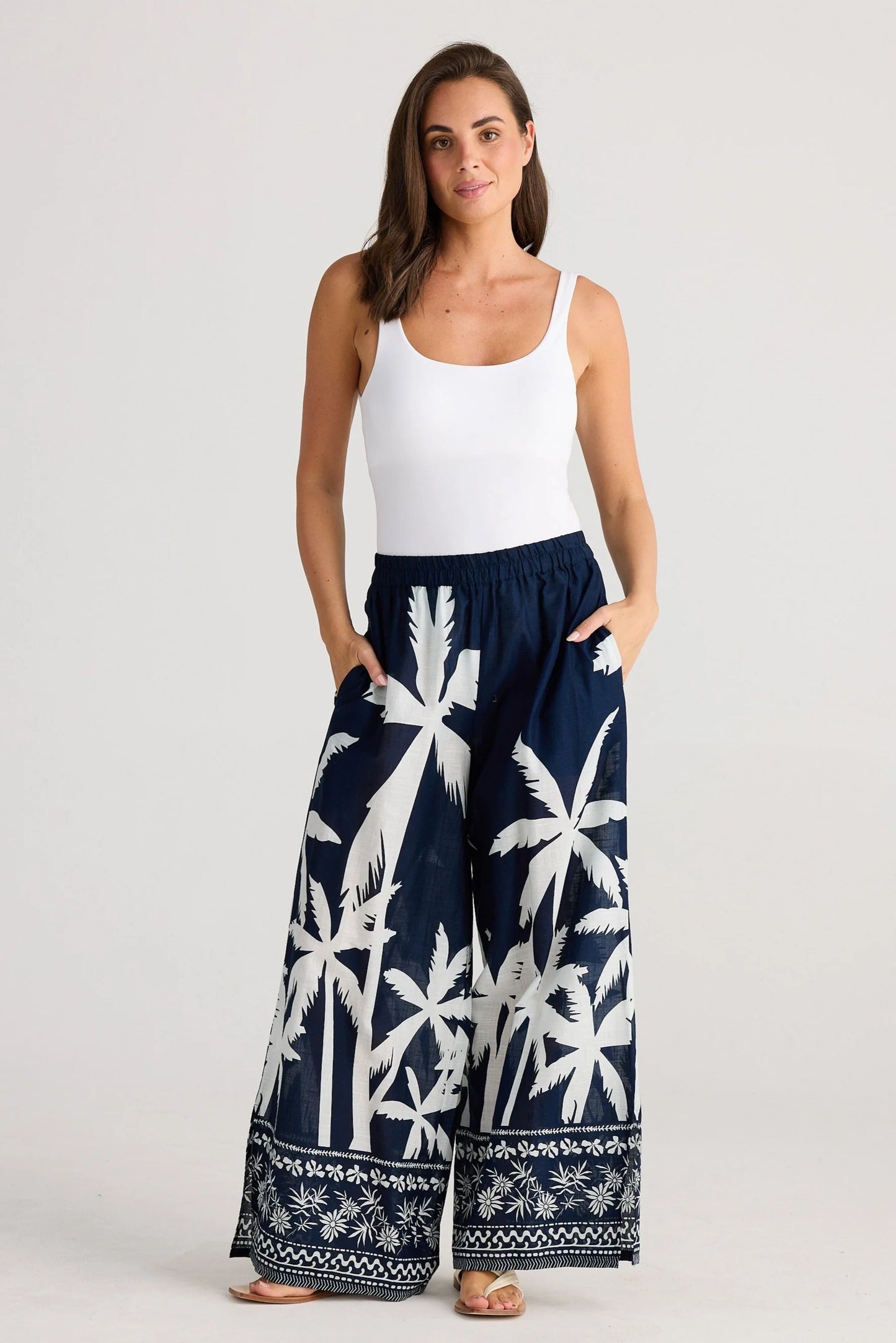 Navy Palm Pants