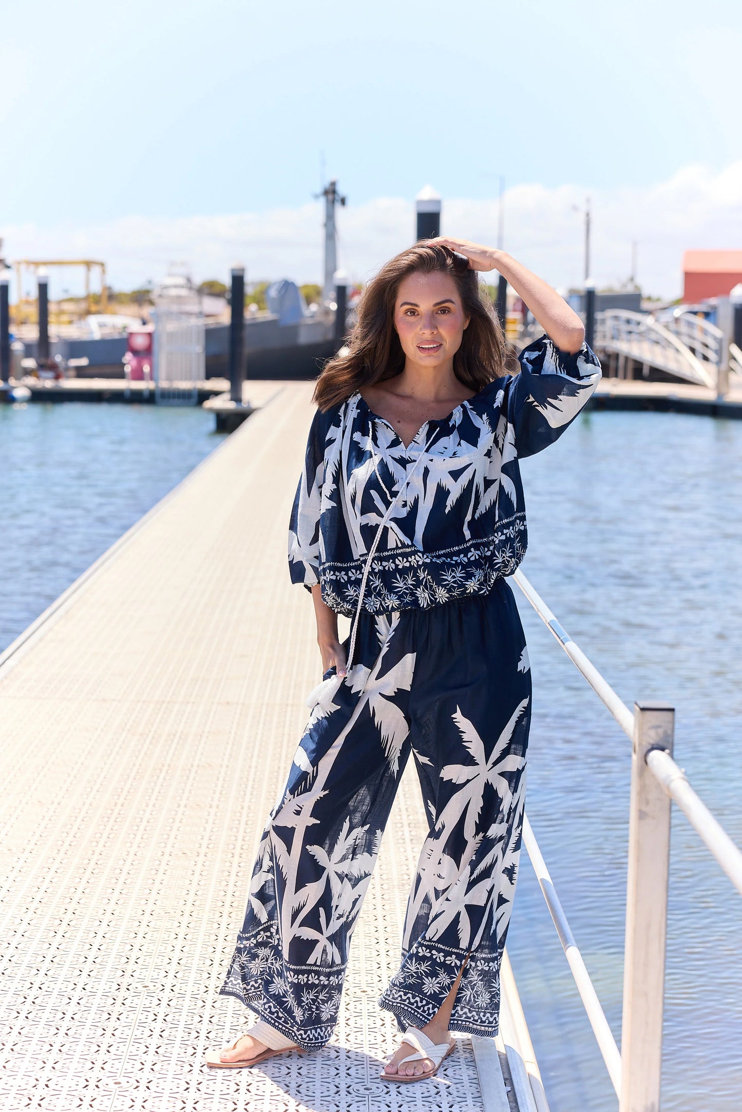 Navy Palm Pants