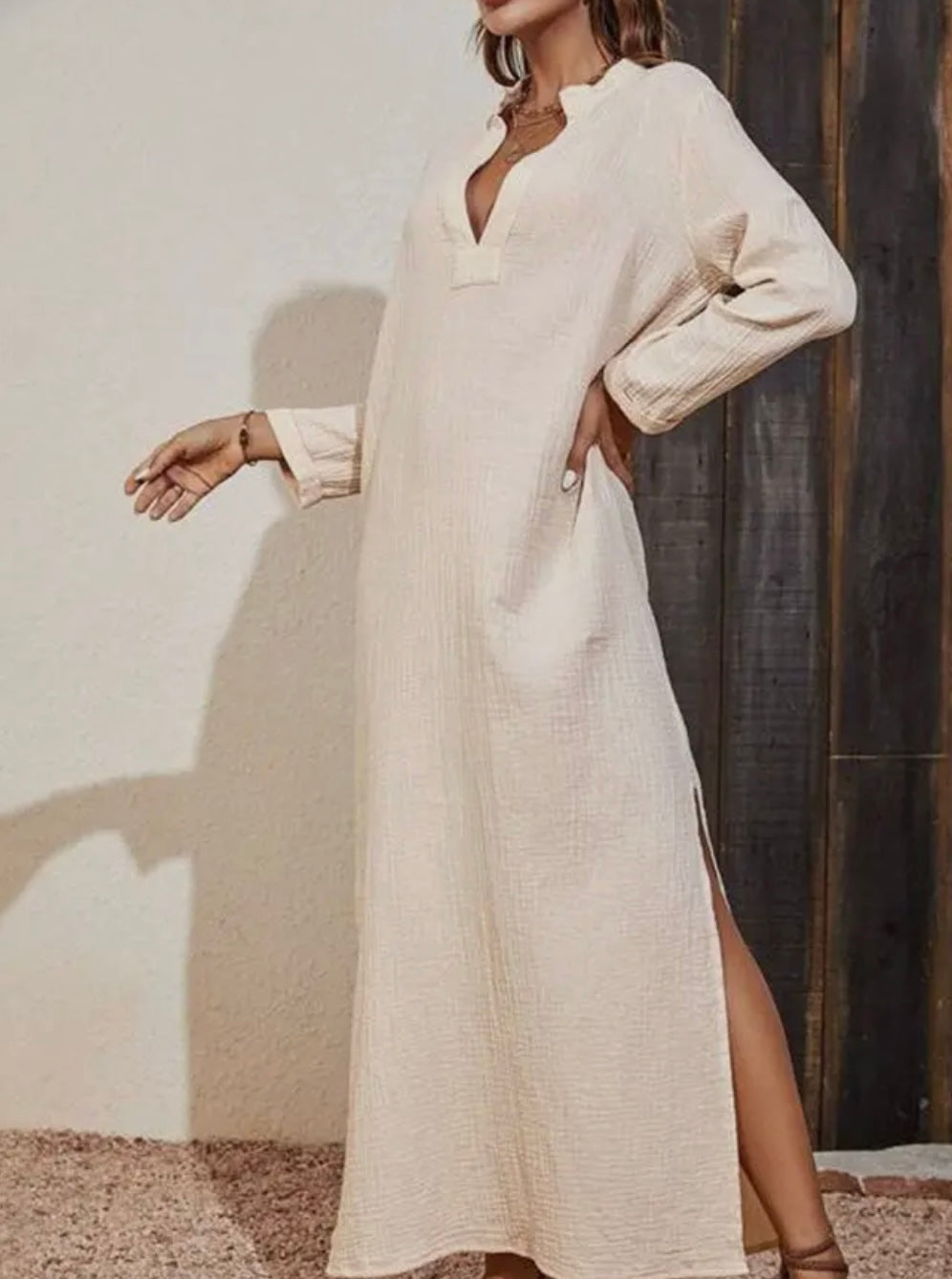 Natural V-Neck Gauze Dress