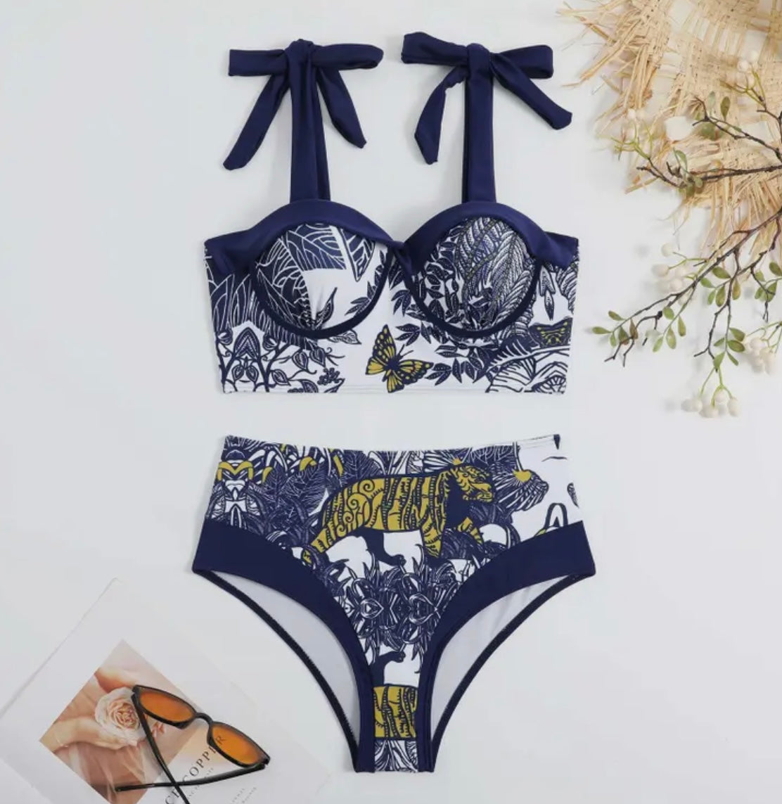 Blue Tiger Print Bikini Swim Set