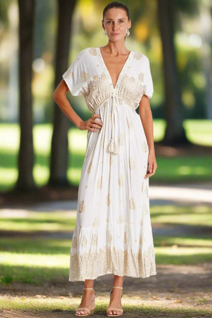 Cream & Gold Maxi Dress