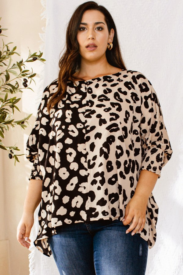 Curve - Black & Cream Animal Print Top