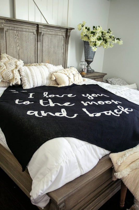 Love You To The Moon and Back Throw - Black