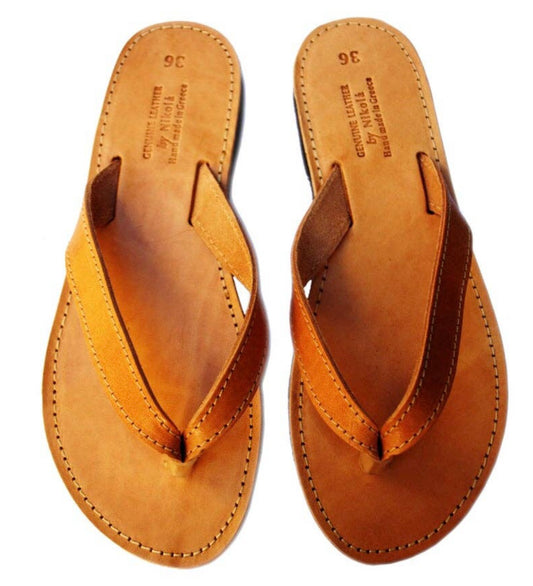 Tan Leather Flip Flops