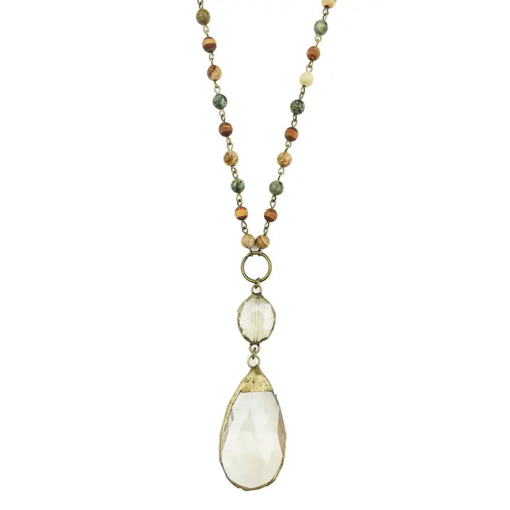Sunrise Jasper Necklace with Crystal Teardrop