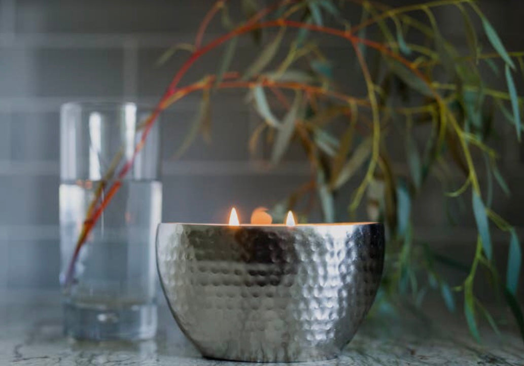 Sage &  Vetiver Candle in Hammered Silver Bowl