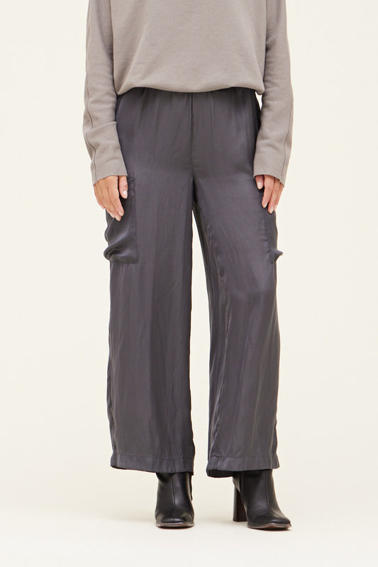 Grey Satin Cargo Pant