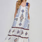 White and Blue Dress with PomPom Accent